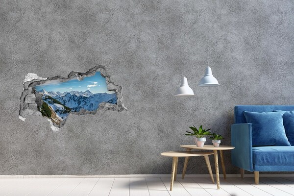 Sticker mural effet trou 3d paysage de montagne hivernal