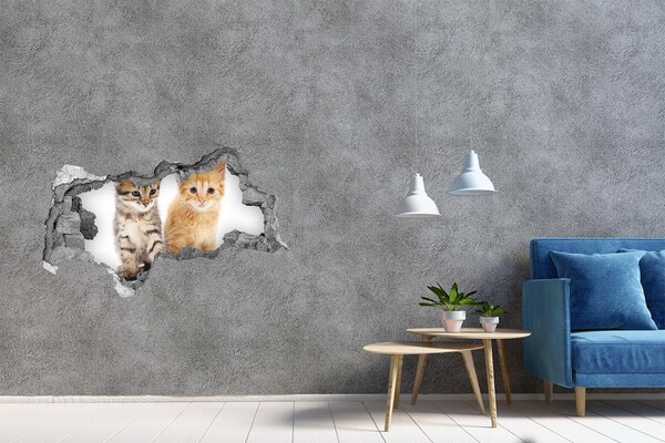 Autocollant à effet 3d trou Des amis chats derrière le trou