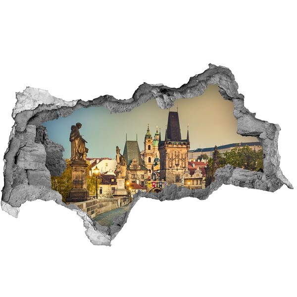 Autocollant à effet 3d trou Prague au coucher du soleil
