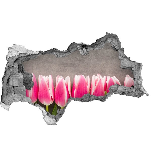 Autocollant mural trou Tulipes roses béton