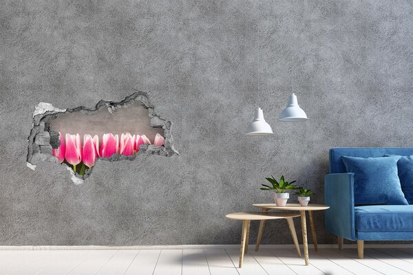 Autocollant mural trou Tulipes roses béton