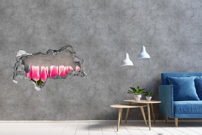 Autocollant mural trou Tulipes roses béton