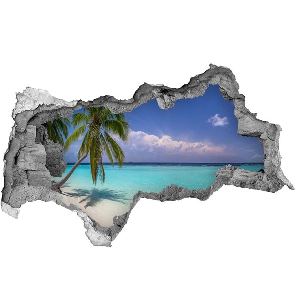 Sticker mural effet trou 3d Plage tropicale avec des palmiers