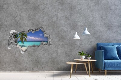 Sticker mural effet trou 3d Plage tropicale avec des palmiers