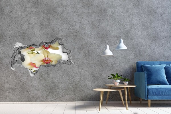 Sticker mural effet trou 3d Des orchidées dans un mur brisé