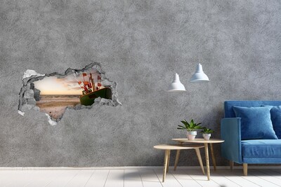 Sticker trou dans le mur Une baie avec un bateau de pêche