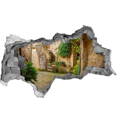 Autocollant à effet 3d trou Une charmante cour dans la vieille ville