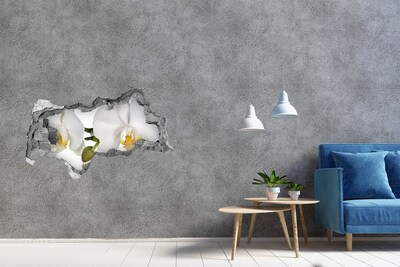 Sticker mural effet trou 3d Orchidée béton