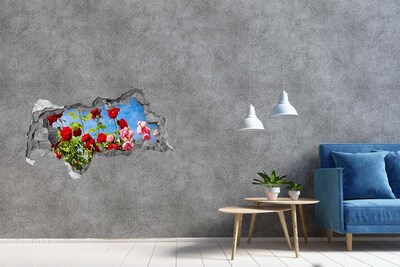 Sticker mural effet trou 3d Roses sauvages béton