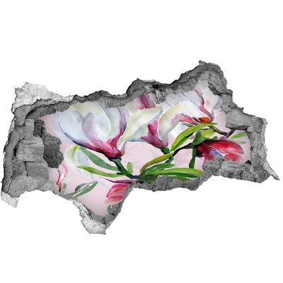 Sticker mural effet trou 3d Fleurs de magnolia béton