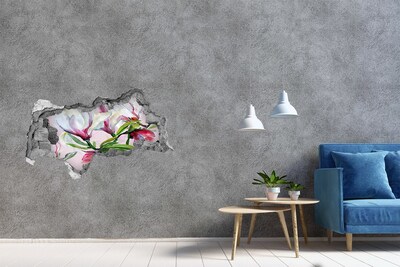 Sticker mural effet trou 3d Fleurs de magnolia béton