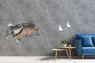 Sticker mural effet trou 3d Grue dans son habitat naturel
