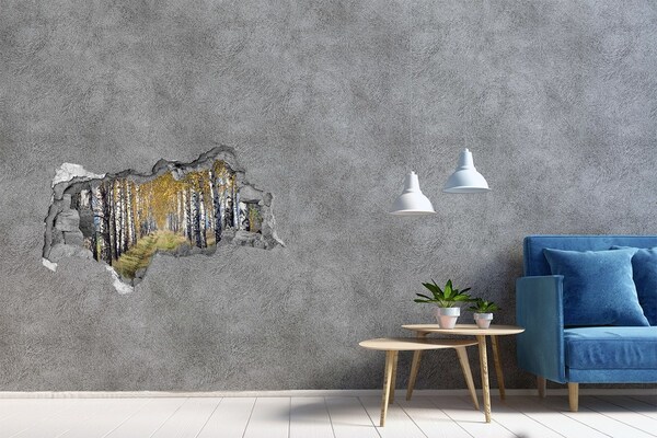 Autocollant mural trou allée de bouleaux d'automne