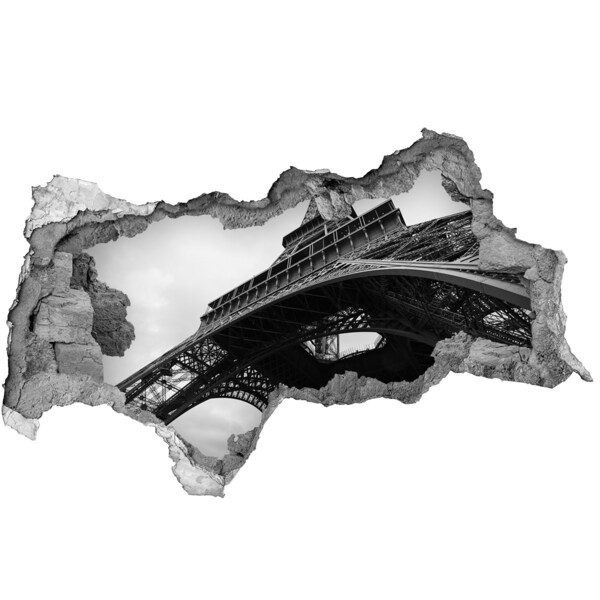Autocollant à effet 3d trou La tour Eiffel dans un cadre monochrome
