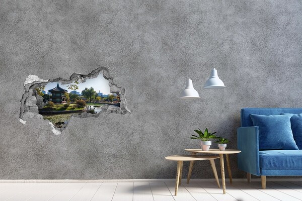 Autocollant mural trou jardin de style asiatique