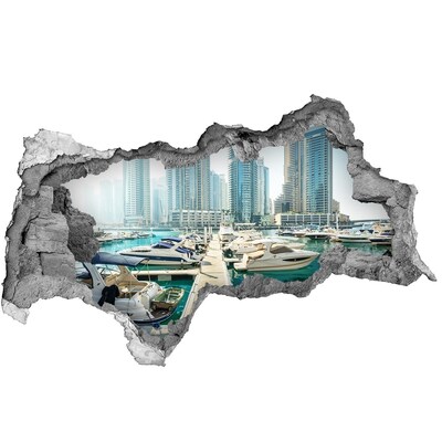 Sticker mural effet trou 3d Marina de Dubaï béton