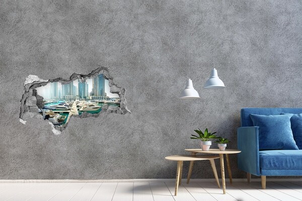 Sticker mural effet trou 3d Marina de Dubaï béton