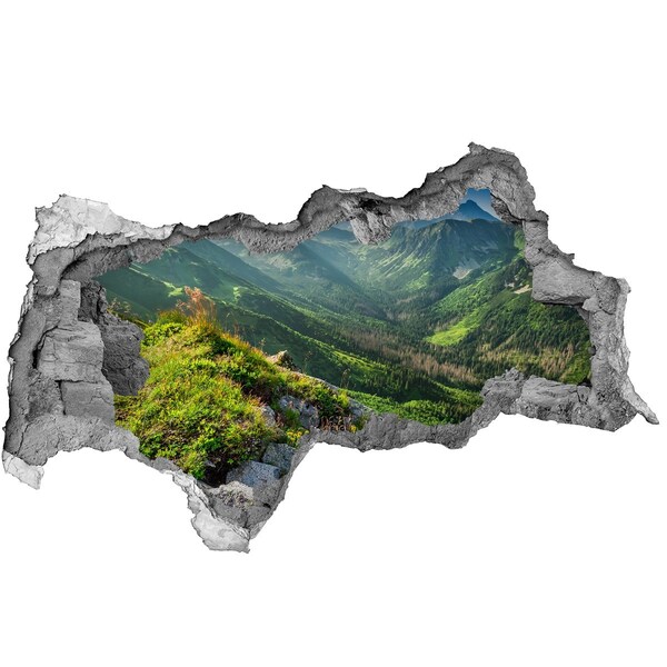 Autocollant à effet 3d trou Paysage de montagne à travers un trou dans le mur