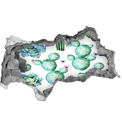 Sticker mural effet trou 3d Des cactus dans un trou dans le mur