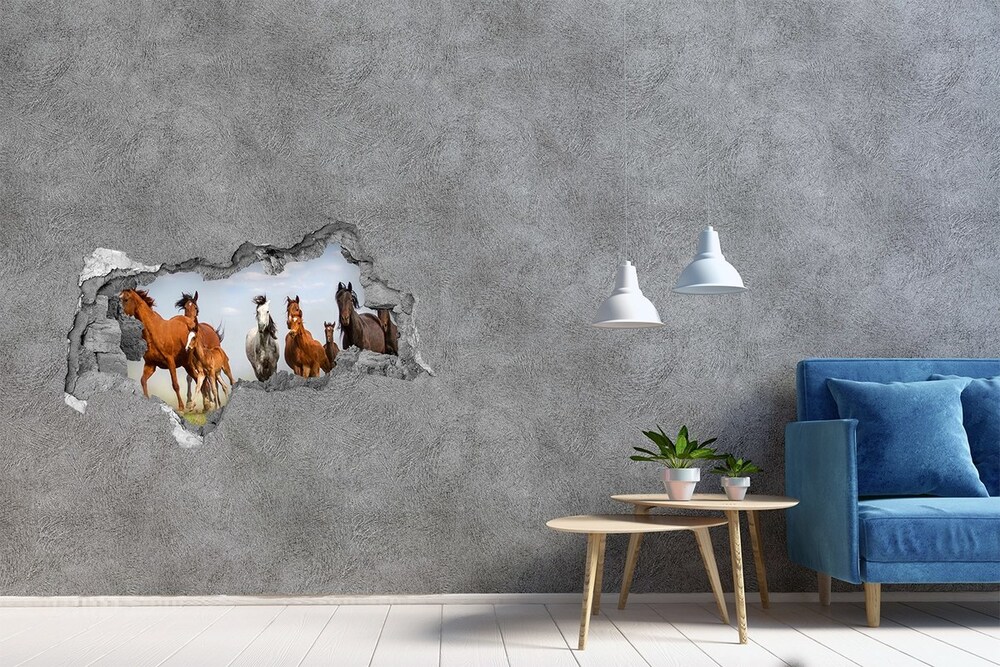 Autocollant mural trou Chevaux au galop béton