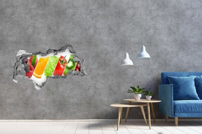 Sticker mural effet trou 3d Fruits et légumes béton