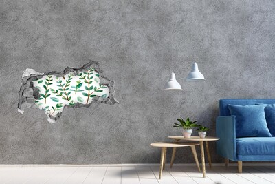 Sticker mural effet trou 3d Eucalyptus béton