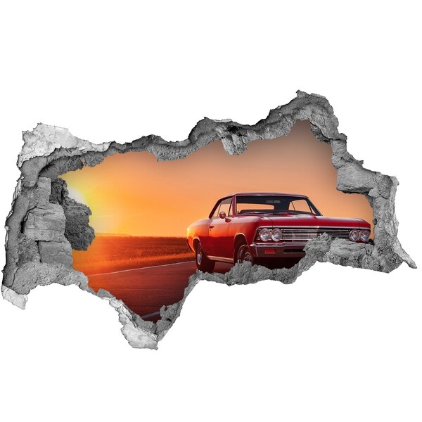 Autocollant mural trou Voiture rouge béton