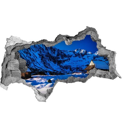 Sticker mural effet trou 3d Chalet d'hiver à la montagne