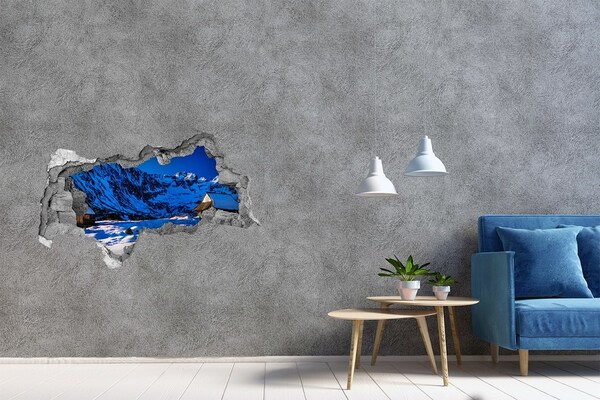 Sticker mural effet trou 3d Chalet d'hiver à la montagne