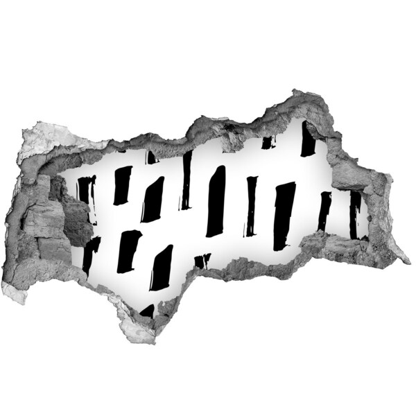 Autocollant à effet 3d trou Un mur en ruine surplombant la ville