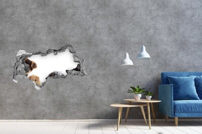 Sticker mural effet trou 3d Des animaux derrière le trou dans le mur