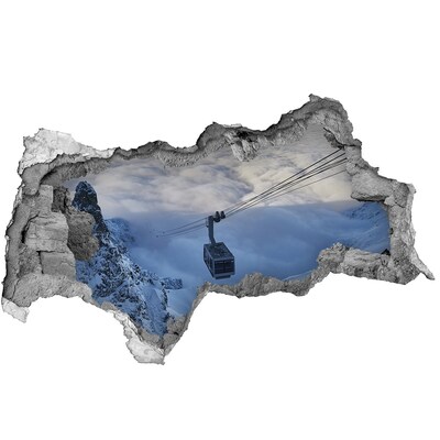 Autocollant à effet 3d trou Téléphérique de montagne au-dessus des nuages