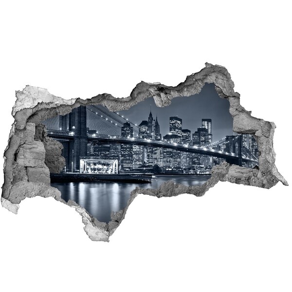 Autocollant à effet 3d trou Le pont de New York se détachant sur le ciel nocturne