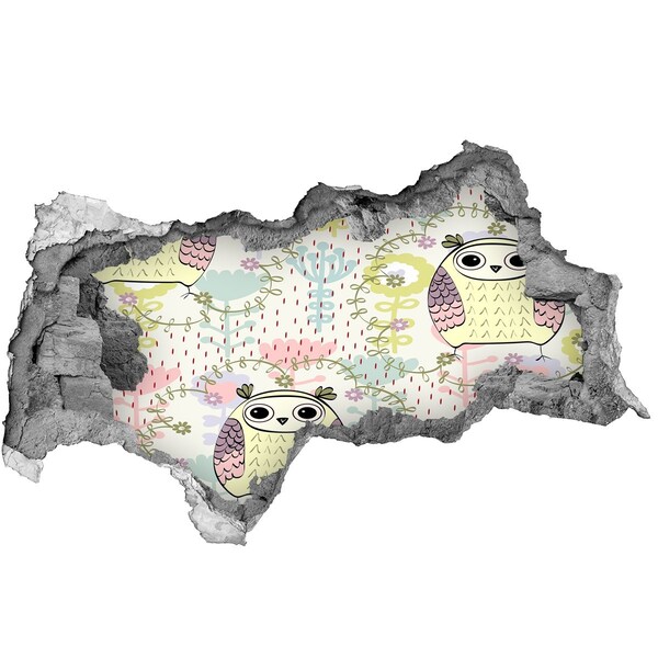 Autocollant mural trou Trou dans le mur avec un hibou et des fleurs