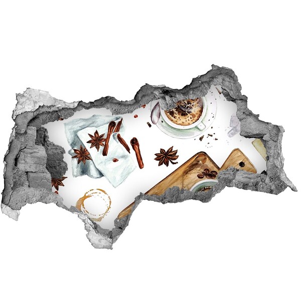 Sticker mural effet trou 3d Coin café avec épices