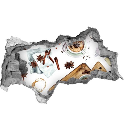 Sticker mural effet trou 3d Coin café avec épices