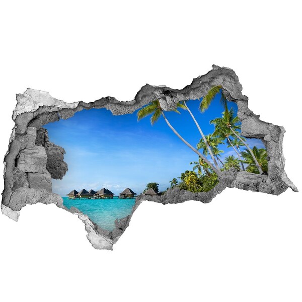Sticker mural effet trou 3d Plage des Caraïbes à travers un trou dans le mur