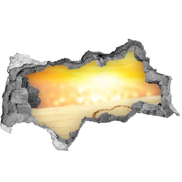 Sticker trou dans le mur Plage dorée avec un cœur