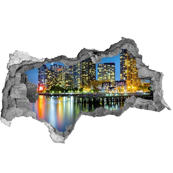 Autocollant à effet 3d trou Vue de la ville la nuit