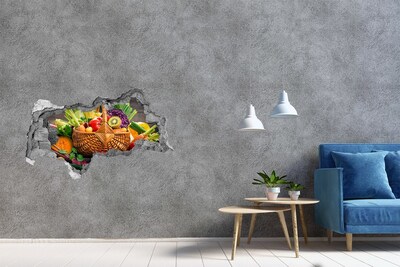 Sticker mural effet trou 3d Un panier rempli de fruits et légumes frais