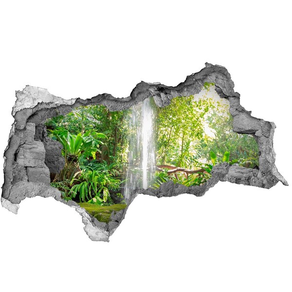 Sticker mural effet trou 3d Cascade tropicale dans la jungle