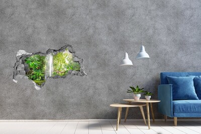 Sticker mural effet trou 3d Cascade tropicale dans la jungle