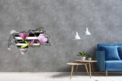 Autocollant à effet 3d trou Fleurs sur fond rayé