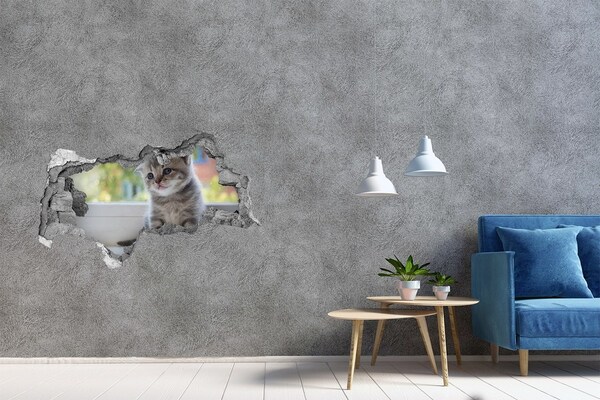 Autocollant mural trou Chaton dans un trou dans le mur