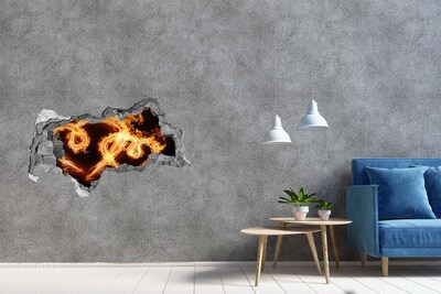 Sticker mural effet trou 3d Serpents en feu