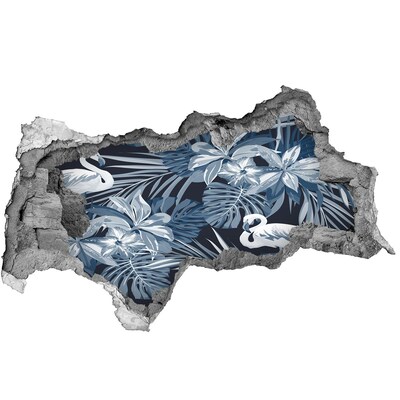 Sticker trou dans le mur Paradis tropical avec des flamants roses