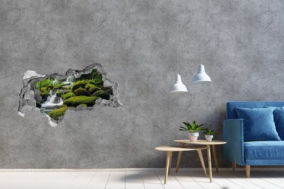 Sticker mural effet trou 3d Oasis verdoyante avec cascade