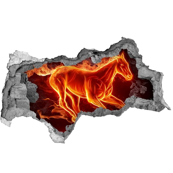 Autocollant mural trou Cheval en feu dans un trou dans le mur