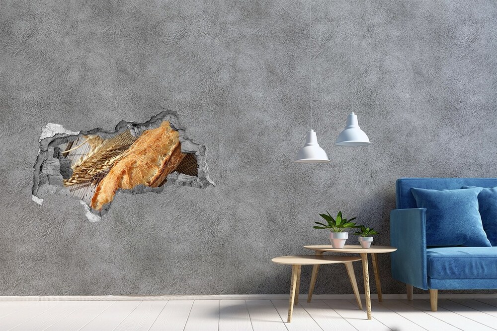 Sticker mural effet trou 3d Baguette fraîche béton