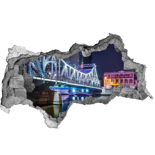Sticker mural effet trou 3d Le pont illuminé la nuit